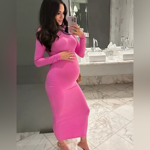 SKIMS Dress Soft Lounge Ribbed Maxi in Bubble Gum Pink - Picture 1 of 8